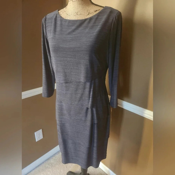 NWT 10P Tahari Charcoal Gray Flutter Dress - Picture 1 of 7